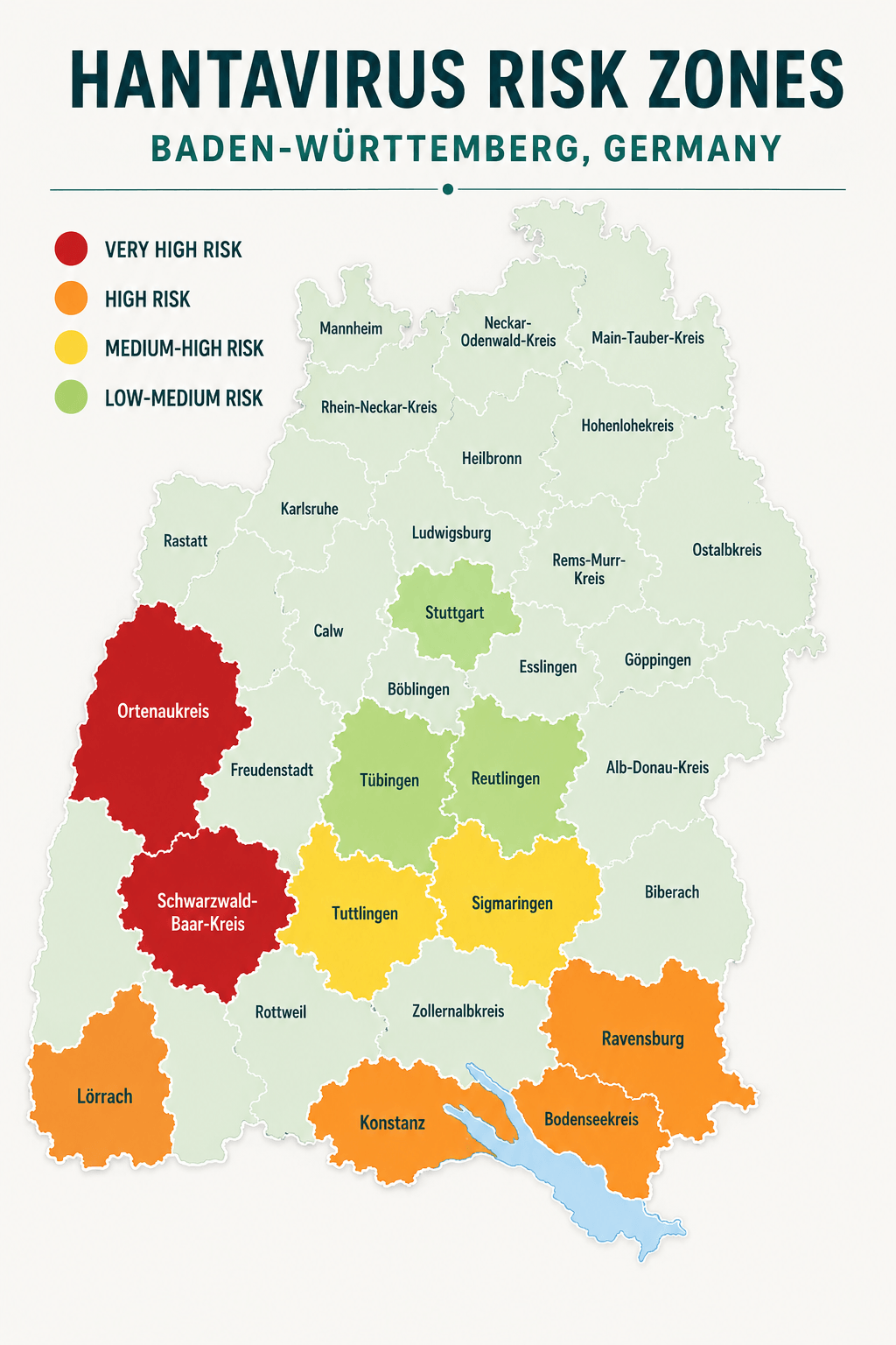 Temporäre Risikokarte für Hantavirus-Endemiegebiete in Baden-Württemberg